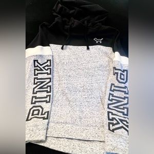 PINK Black and Grey Hooded Sweatshirt with Kangaroo Pouch size Medium